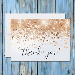 Modern Simple Gold Sequin Glitter Script Thank You Card