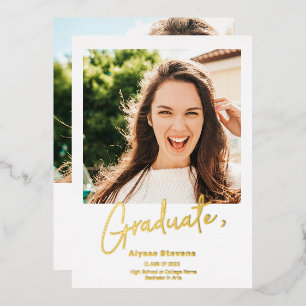 Modern simple gold white 2 photos graduation