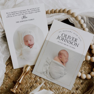 Modern Simple Golden Arch Baby Photo Birth Announcement