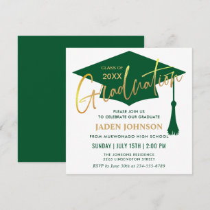 Modern Simple Golden Green Graduation Party Invitation