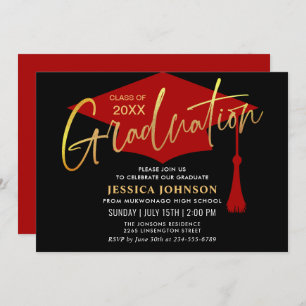Modern Simple Golden Red Graduation Party Invitation