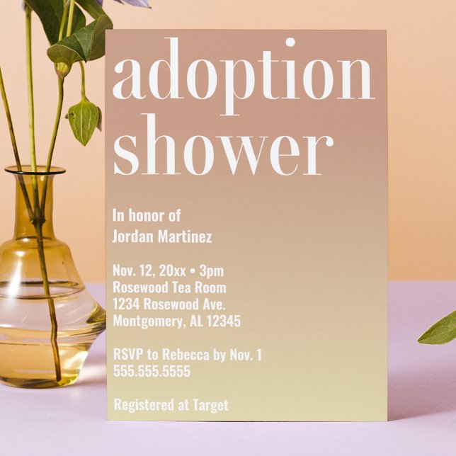 Modern Simple Gradient Adoption Baby/Child Shower Invitation (child adoption baby shower invitation bold modern minimalist trendy simple gradient pink and yellow)