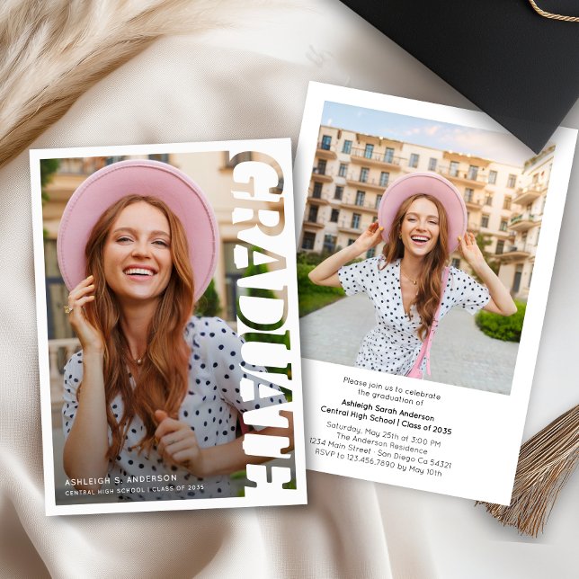 Modern Simple Graduate 2 Photo Graduation Party  Invitation (Creator Uploaded)