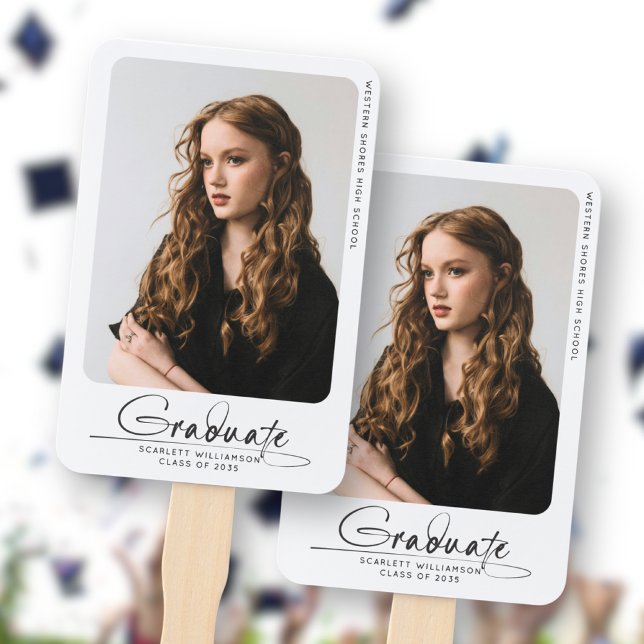 Modern Simple Graduate Photo Handwritten Script Hand Fan (Creator Uploaded)
