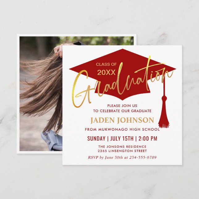 Modern Simple Graduation Party Photo Invitation (Front/Back)
