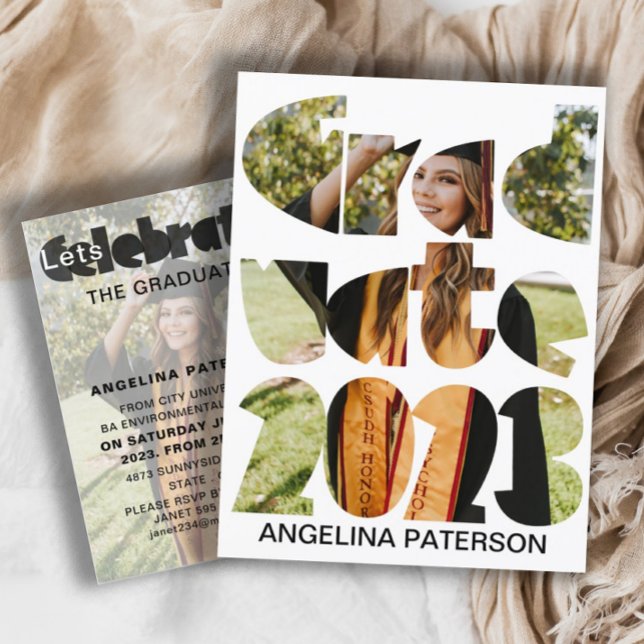 Modern Simple Graduation Photo Black & White Invitation Postcard (Creator Uploaded)