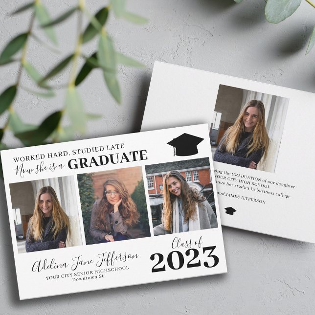 Modern simple graduation quote graduate 4 photo announcement (Creator Uploaded)
