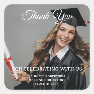 Modern Simple Graduation Thank You Custom Photo Square Sticker