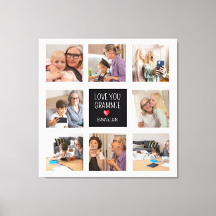 Modern Simple Grandma Heart 8 Photo Collage Custom Canvas Print