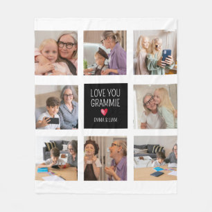 Modern Simple Grandma Heart 8 Photo Collage Custom Fleece Blanket