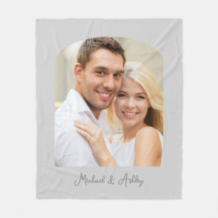 Modern Simple Gray Photo Monogrammed Fleece Blanket