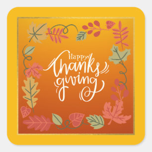 Modern Simple Green Autumn Fall Thanksgiving  Square Sticker