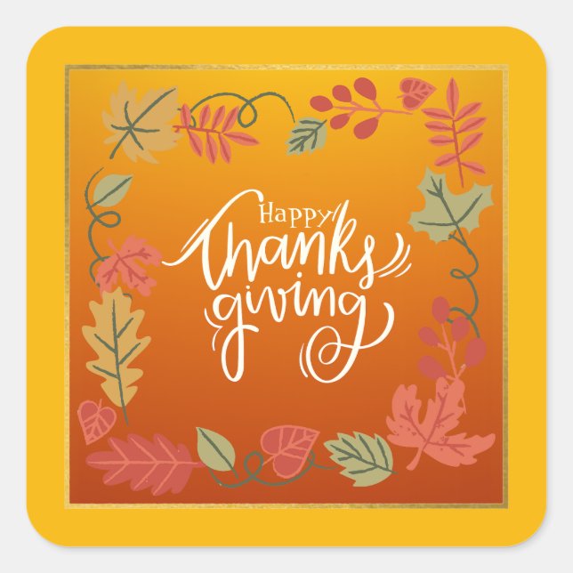 Modern Simple Green Autumn Fall Thanksgiving  Square Sticker (Front)