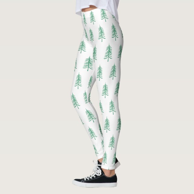 Modern Simple Green Christmas Tree Pattern Leggings (Left)