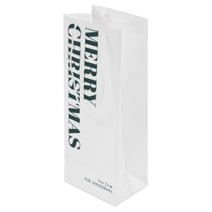 Modern Simple Green Contemporary Merry Christmas Wine Gift Bag