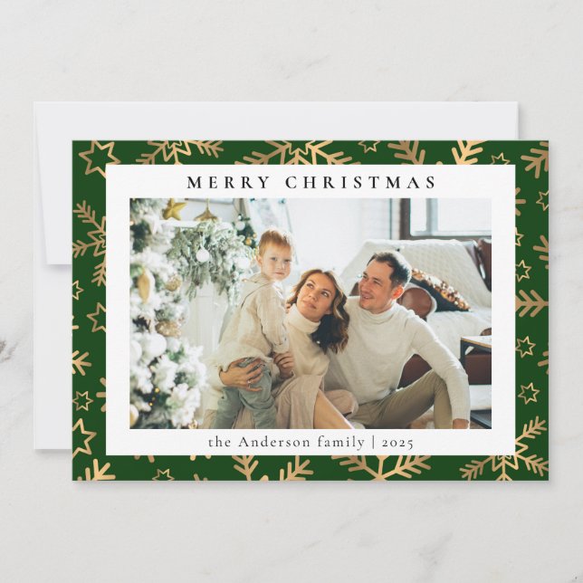 Modern Simple Green Gold | Family Photo Christmas Holiday Card (Front)