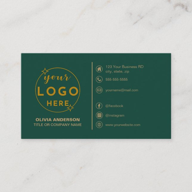 Modern Simple Green Logo Custom Icons Social Media Business Card (Front)