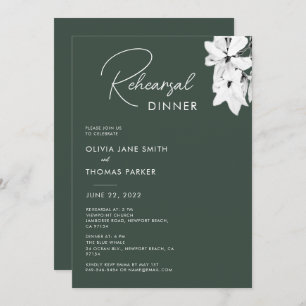 Modern Simple Green Magnolia Rehearsal Dinner Invitation