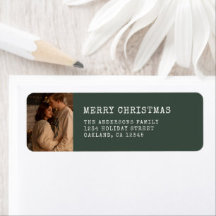 Modern Simple Green Merry Christmas Couple Photo Return Address Label