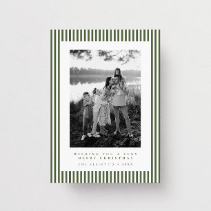 Modern Simple Green Stripe Family Photo Christmas Holiday Card