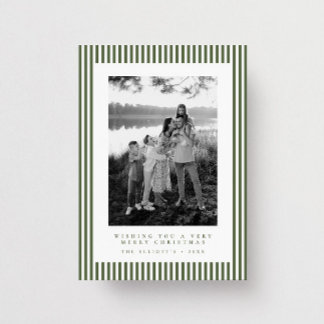 Modern Simple Green Stripe Family Photo Christmas Holiday Card