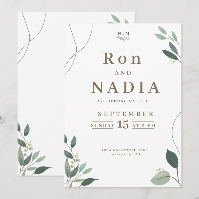 Modern Simple Greenery Eucalyptus Wedding Invitation (Front/Back)