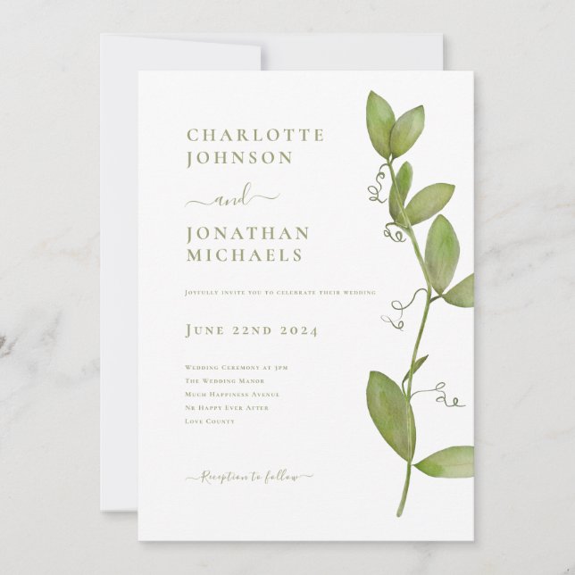 Modern Simple Greenery Wedding Invitation (Front)