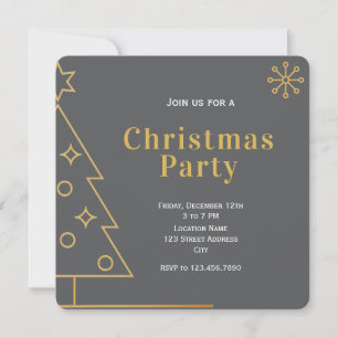 Modern Simple Grey and Gold Christmas Party Square Invitation