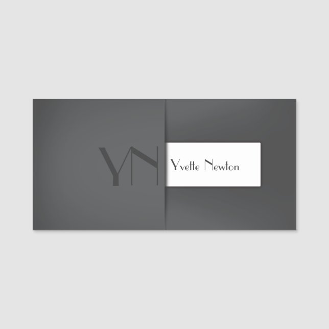 Modern Simple Grey Anthracite Monogram Name Name Tag (Front)
