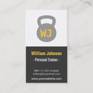 Modern Simple Grey Kettlebell Fitness Trainer Business Card
