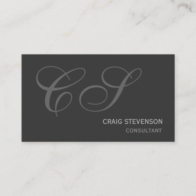 Modern Simple Grey Plain Monogram Business Card (Front)