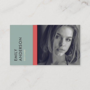 MODERN SIMPLE GREY RED PERSONAL PHOTO IDENTITY BUSINESS CARD