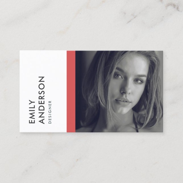 MODERN SIMPLE GREY RED PERSONAL PHOTO IDENTITY BUSINESS CARD (Front)