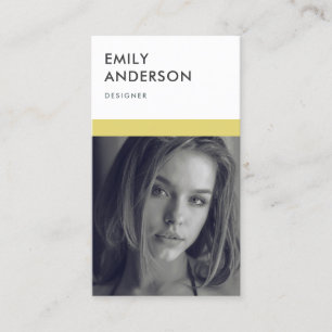 MODERN SIMPLE GREY YELLOW PERSONAL PHOTO IDENTITY BUSINESS CARD