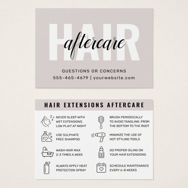Modern Simple Hair Extensions Aftercare Card (Front & Back)