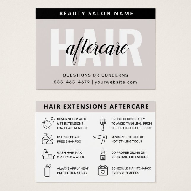 Modern Simple Hair Extensions Aftercare Card (Front & Back)
