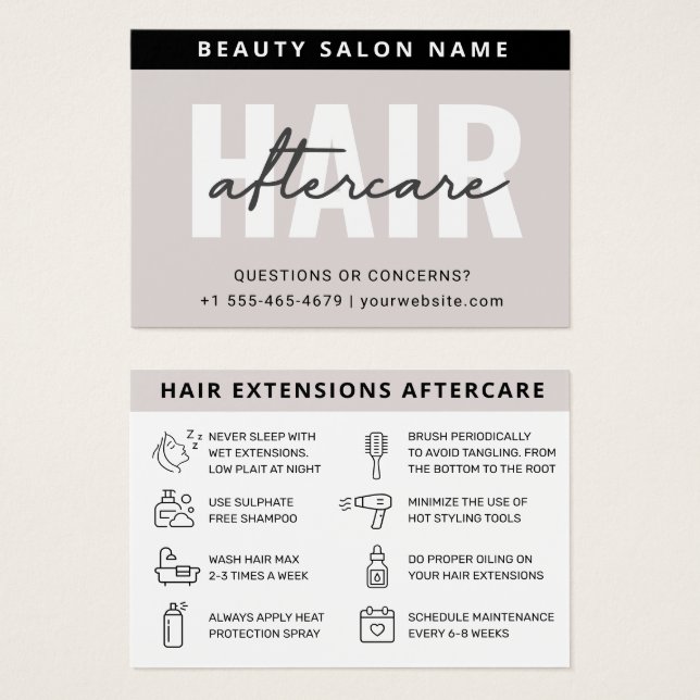 Modern Simple Hair Extensions Aftercare Card (Front & Back)