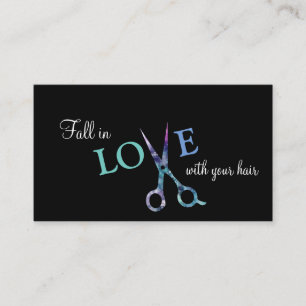 modern simple hairstylist hair stylist black blue business card