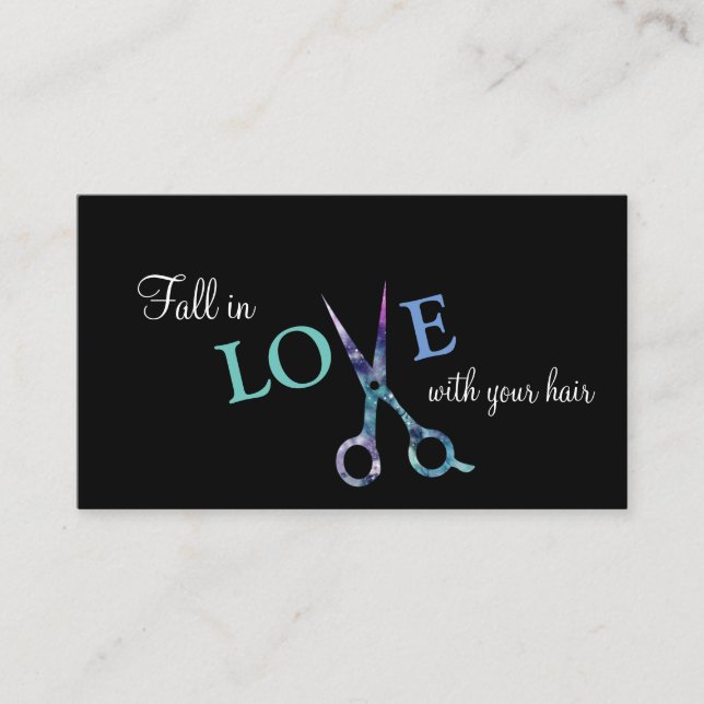 modern simple hairstylist hair stylist black blue business card (Front)