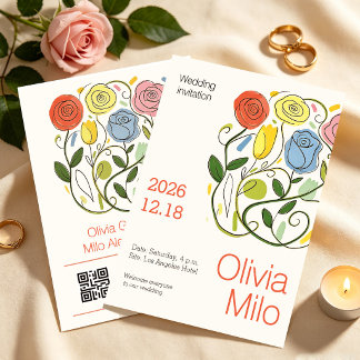 Modern simple hand-drawn floral invitation