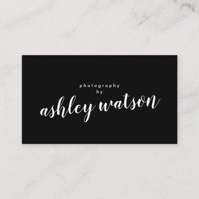 Modern Simple Handwritten Calligraphy Plain Black Business Card (Front)