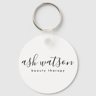 Modern Simple Handwritten Calligraphy Plain White Key Ring