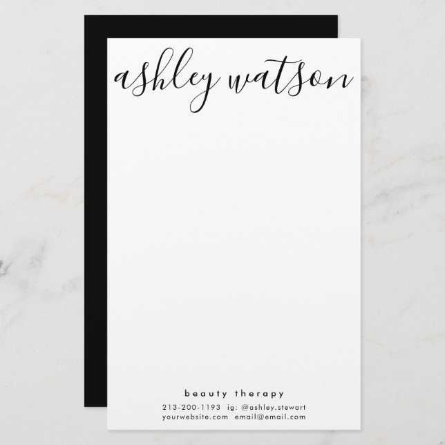 Modern Simple Handwritten Calligraphy Plain White Stationery (Front/Back)
