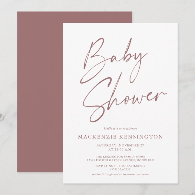 Modern Simple Handwritten Script Baby Shower Invitation (Front/Back)