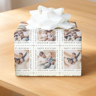 Modern Simple Happy Birthday Family Photo Wrapping Paper