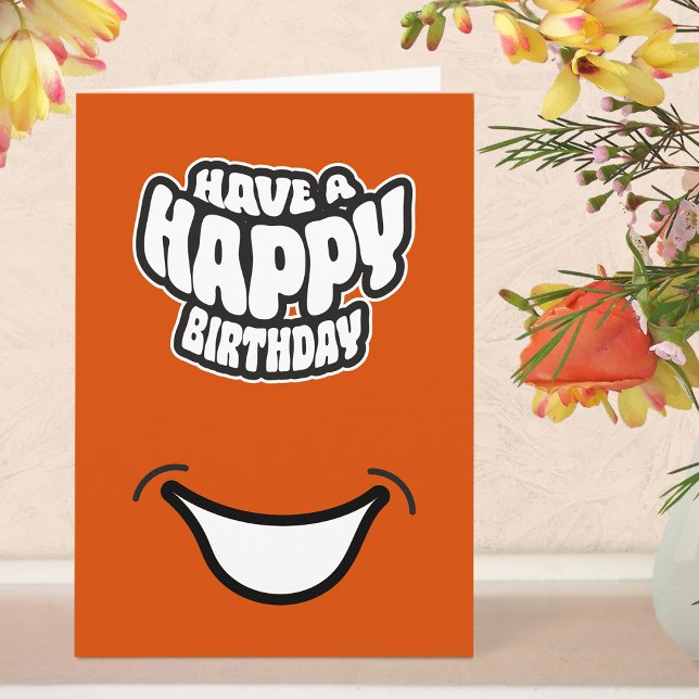 Modern Simple Happy Birthday Folded Greeting Card (Birthday Card - Orange)
