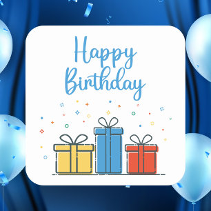 Modern & Simple Happy Birthday Square Sticker