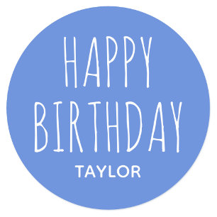 Modern Simple Happy Birthday Sticker Blue