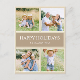 Modern Simple Happy Holidays 4 Family Photo Postcard