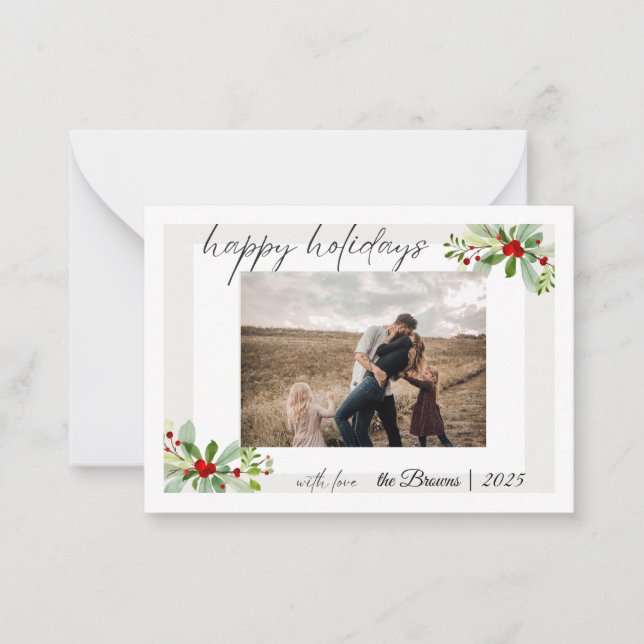 Modern Simple Happy Holidays Family Photo Card (Front)